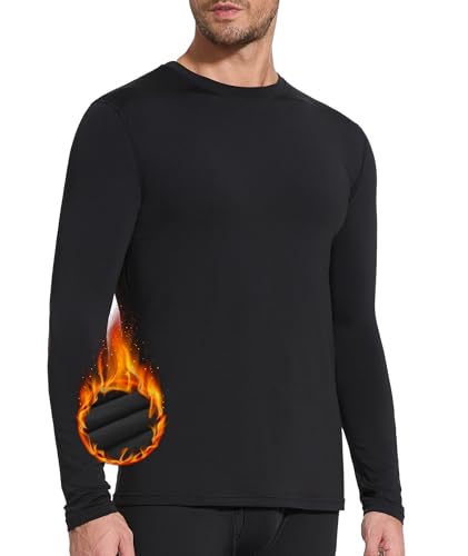 SIHOHAN Thermounterwäsche Herren Winter Innenfleece Thermowäsche Rundhals Langarm Thermohemd Warm Atmungsaktiv Thermo Oberteil Warm Unterwäsche Thermounterhemd für Männer (Schwarz,XXL) von SIHOHAN