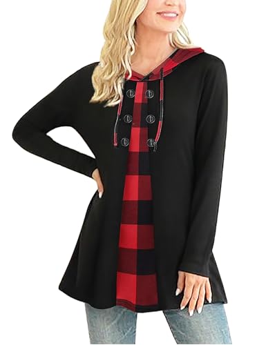 SIHSEBE Pulli Damen Oversize Elegant Curvy Pulloverkleid Damen Elegant Hoodie Schick Sweater Verspielte Herbstmode Sweatkleider Vintage Pullover Damen Festlich A-Linien Form Winterpulli RedBlack (L) von SIHSEBE