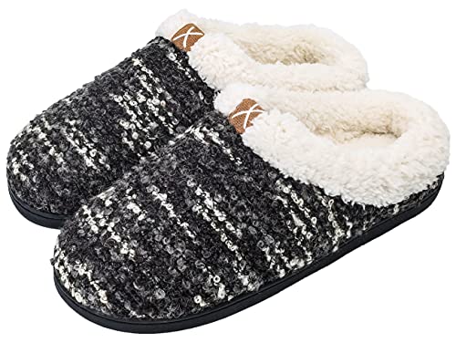 SIKELO Damen Hausschuhe Winter Warm Plüsch Pantoffeln Memory Foam Pantoffeln Weich Bequem Rutschfeste Schuhe für Drinnen Draußen Blk 40-41 von SIKELO