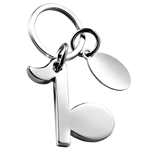 SILBERKANNE Schlüsselanhänger Musiknote mit Platte 8x4 cm Premium Silber Plated edel versilbert von SILBERKANNE