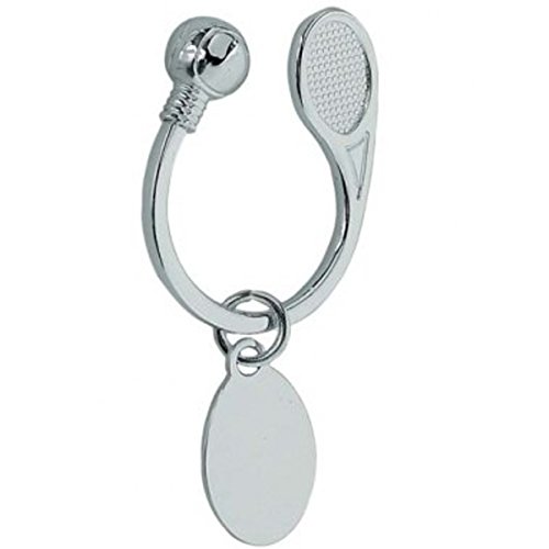SILBERKANNE Schlüsselanhänger Tennis 4,5x3x2 cm mit Gravurplatte Premium Silber Plated edel versilbert in Top Verarbeitung von SILBERKANNE