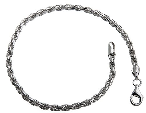 3mm Kordelkette Armband - 925 Sterling Silber, Länge 16-25cm von Silberketten Store
