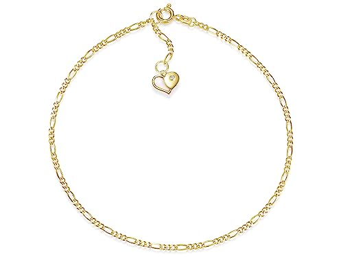 SILBERKETTEN STORE DEIN SCHMUCK ONLINE SHOP Fußkette Figaro Breite 2mm mit kleinem Herzanhänger | aus echt 585 Gold | hochglanzpolierte Fußkette | Echtgold mit Federringverschluß von SILBERKETTEN STORE DEIN SCHMUCK ONLINE SHOP