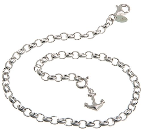 Fußkette Silber (Erbskette) mit Anhänger Anker - 4mm Breite, Länge 27cm - echt 925 Silber von Silberketten-Store