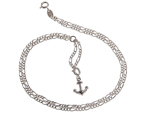 Fußkette Silber (Figaro) mit kleinem Ankeranhänger - 2,2mm Breite, Länge 30cm - echt 925 Silber von Silberketten Store