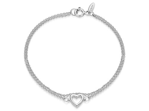 SILBERKETTEN STORE DEIN SCHMUCK ONLINE SHOP Erbskette-Armband 2reihig 1,3mm Breite mit kleinem Herz | aus echt 925 Silber | mit Federringverschluß | für Allergiker geeignet von SILBERKETTEN STORE DEIN SCHMUCK ONLINE SHOP