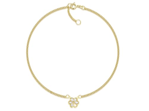 SILBERKETTEN STORE DEIN SCHMUCK ONLINE SHOP Fußkette Panzer Breite 1,7mm mit kleiner Blüte | aus echt 585 Gold | hochglanzpolierte Fußkette | Echtgold mit Federringverschluß von SILBERKETTEN STORE DEIN SCHMUCK ONLINE SHOP