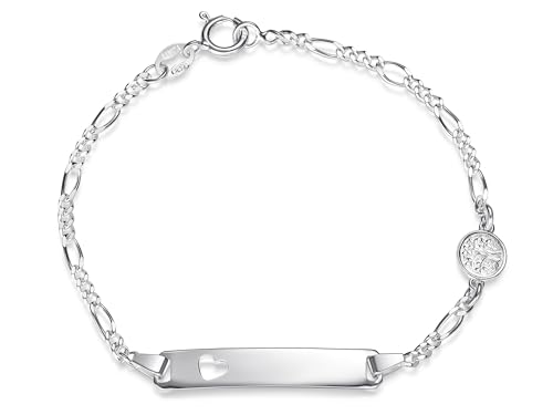 SILBERKETTEN STORE DEIN SCHMUCK ONLINE SHOP ID-Gravurarmband Figaro 2,4mm Lebensbaum | Herz in der Gravurplatte | aus echt 925 Silber | inkl. Gravur von Silberketten Store