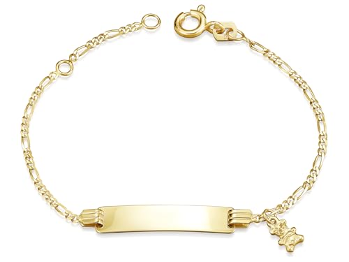 Silberketten Store DEIN SCHMUCK ONLINE SHOP Kinder/Baby Gravur-Armband Figaro 1,5mm mit Bär |inklusive Gravur | echt 333 Gold von Silberketten Store