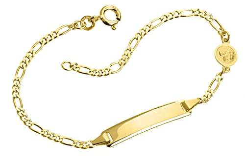 SILBERKETTEN STORE DEIN SCHMUCK ONLINE SHOP Kinder/Baby Gravur-Armband Figaro mit Schutzengel inkl. Gravur- 333 Gold - Länge wählbar von 12-16cm von SILBERKETTEN STORE DEIN SCHMUCK ONLINE SHOP