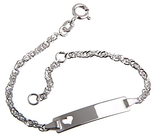 Silberketten Store Baby- & Kinder ID Armband Singapur mit Herz inkl. Gravur & Geschenksäckchen I aus 925 Silber I nickelfrei & allergiker-geeignet I 10 verschiedene Schriftarten I 13 cm von Silberketten Store