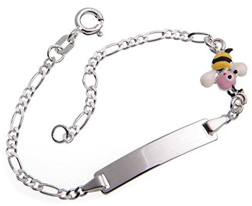 Silberketten Store Baby- & Kinder ID Armband mit Bienen-Anhänger inkl. Gravur & Geschenksäckchen I aus 925 Silber I nickelfrei allergiker-geeignet I 10 verschiedene Schriftarten I 11,5 cm von Silberketten Store