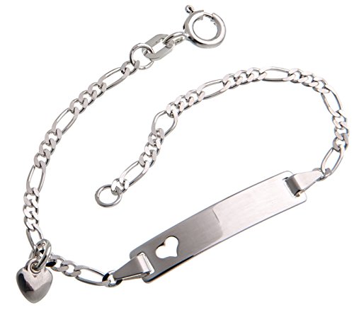 Silberketten Store Baby- & Kinder ID Armband mit Herz & Herz-Anhänger inkl. Gravur & Geschenksäckchen I aus 925 Silber gefertigt I nickelfrei & allergiker-geeignet I 10 Schriftarten I 15 cm von Silberketten Store