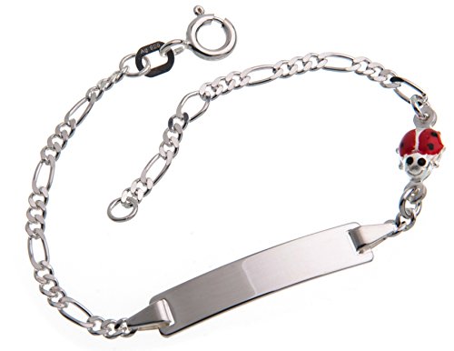 Silberketten Store Baby- & Kinder ID Armband mit Käfer-Anhänger inkl. Gravur & Geschenksäckchen I aus 925 Silber I nickelfrei allergiker-geeignet I 10 verschiedene Schriftarten I 14,5 cm von Silberketten Store