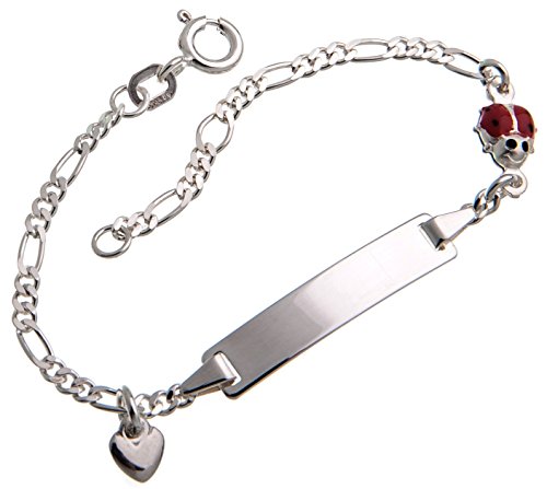Silberketten Store Baby- & Kinder ID Armband mit Käfer- & Herz-Anhänger inkl. Gravur & Geschenksäckchen I aus 925 Silber I nickelfrei & allergiker-geeignet I 10 Schriftarten I 12,5 cm von Silberketten Store