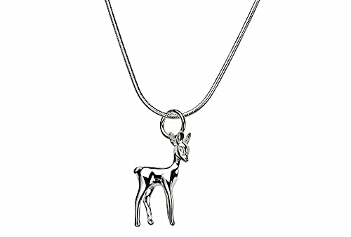 SILBERMOOS Anhänger mit Kette Damen Kinder Reh Rehkitz glänzend mit Schlangenkette 45 cm 925 Sterling Silber von SILBERMOOS