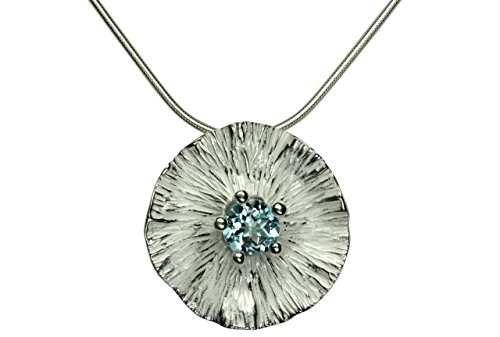 SILBERMOOS Anhänger mit Kette Lotusblatt-Struktur mit blauem Topas 925 Sterling Silber mit Schlangenkette 45 cm von SILBERMOOS