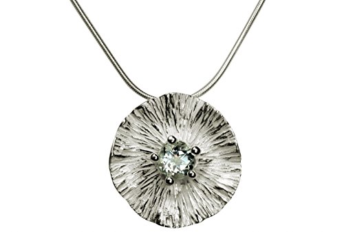 SILBERMOOS Anhänger mit Kette Lotusblatt-Struktur mit weißem Topas 925 Sterling Silber mit Schlangenkette 45 cm von SILBERMOOS