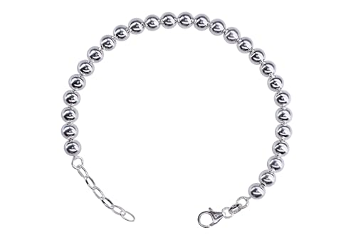 SILBERMOOS Damen Armband Ballkette Kugeln Perlketten-Optik glänzend massiv, 18 cm + Verlängerung, 925 Sterling Silber von SILBERMOOS