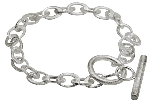 SILBERMOOS Damen Armband Gliederkette mit Knebelverschluss 18,5 cm gebürstet 925 Sterling Silber von SILBERMOOS