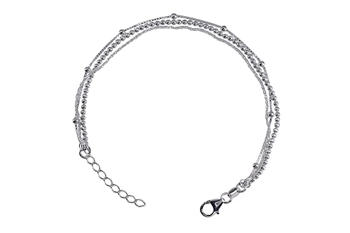 SILBERMOOS Damen Armband Multifili Dreifach-Armband aus 3 Kugel Geflechten Design Statement Layering, 18 cm + Verlängerung, 925 Sterling Silber von SILBERMOOS