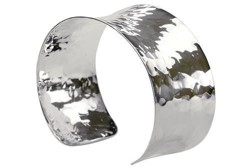 SILBERMOOS Damen Armreif Armspange gehämmert glänzend offen konkav massiv 925 Sterling Silber von SILBERMOOS