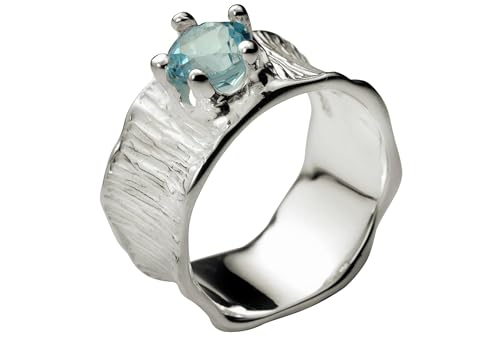 SILBERMOOS Damen Bandring Blautopas Ring mit blauem Topas Lotusblatt-Struktur 925 Sterling Silber, Größe:58 von SILBERMOOS