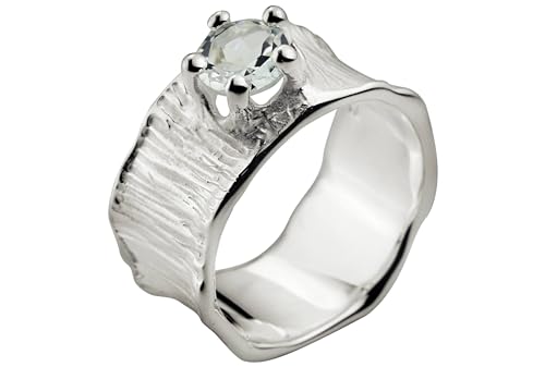 SILBERMOOS Damen Ring Bandring mit weißem Topas Lotusblatt-Struktur Weisstopas 925 Sterling Silber, Größe:52 von SILBERMOOS