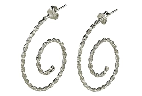 SILBERMOOS Damen Creolen Spirale glänzend diamantiert 925 Sterling Silber Ohrringe von SILBERMOOS