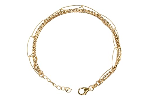 SILBERMOOS Damen Dreifach-Armband aus 3 Geflechten Statement, 18 cm + Verlängerung, vergoldet 925 Sterling Silber von SILBERMOOS