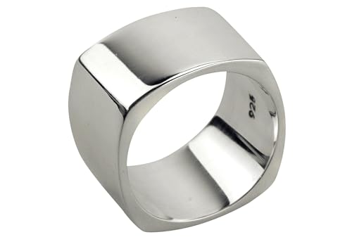 SILBERMOOS Damen Herren Ring Bandring Viereck viereckig quadratisch massiv glänzend Sterling Silber 925, Größe:56 von SILBERMOOS