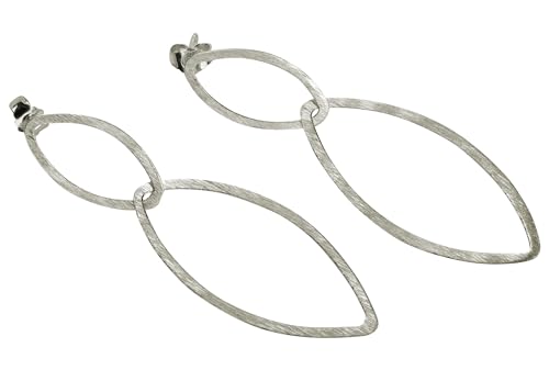 SILBERMOOS Damen Ohrhänger oval Mandel-förmig Navette zwei Elemente handgeschmiedet auffällig gebürstet 925 Sterling Silber Ohrringe SILBERMOOS Damen Ohrhänger oval Mandel-förmig Navette zwei Elemente handgeschmiedet auffällig gebürstet 925 Sterling Silber Ohrringe von SILBERMOOS