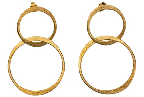 SILBERMOOS Damen Ohrhänger vergoldet zwei gehämmerte Kreise handgeschmiedet auffällig 925 Sterling Silber von SILBERMOOS