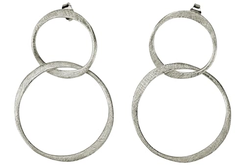 SILBERMOOS Damen Ohrhänger zwei gehämmerte Kreise handgeschmiedet auffällig 925 Sterling Silber von SILBERMOOS