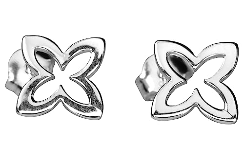 SILBERMOOS Damen Ohrstecker Kleeblatt Blüte Rosette glänzend, 925 Sterling Silber Ohrringe von SILBERMOOS