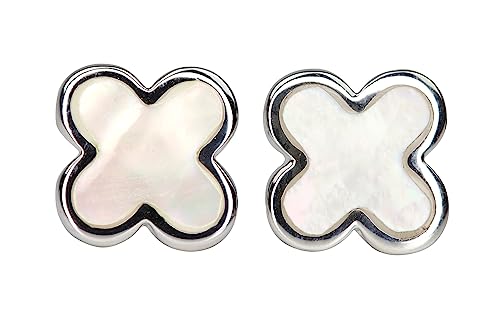 SILBERMOOS Damen Ohrstecker Kleeblatt mit Perlmutt Blüte Rosette klein, 925 Sterling Silber Ohrringe von SILBERMOOS