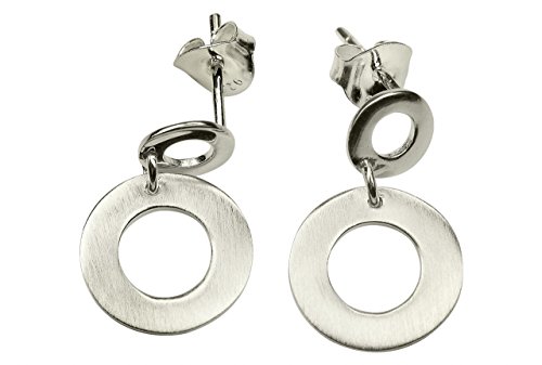 SILBERMOOS Damen Ohrstecker Kreise hängend offen rund glänzend matt 925 Sterling Silber von SILBERMOOS