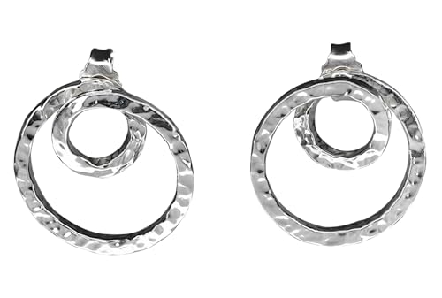SILBERMOOS Damen Ohrstecker Spirale rund gehämmert geschmiedet glänzend Design 925 Sterling Silber Ohrringe von SILBERMOOS