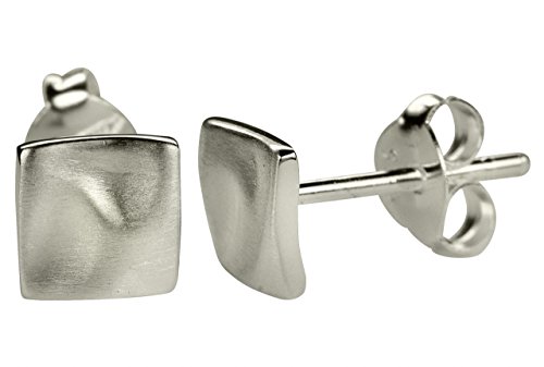 SILBERMOOS Damen Ohrstecker gewellt Quadrat Viereck klein matt Sterling Silber 925 Ohrringe von SILBERMOOS