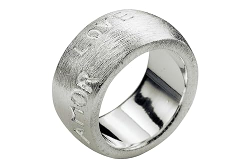 SILBERMOOS Damen Partner Ring Bandring massiv Gravur Liebe Love Amor Amore gebürstet 925 Sterling Silber, Größe:52 von SILBERMOOS