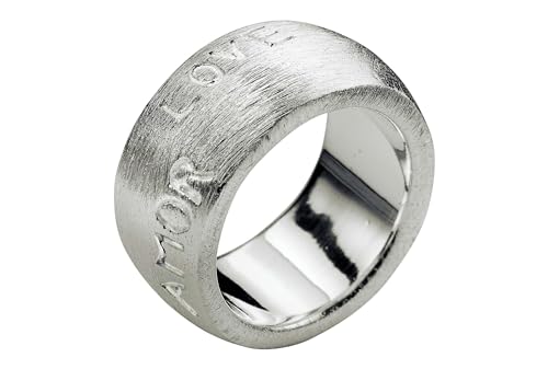 SILBERMOOS Damen Partner Ring Bandring massiv Gravur Liebe Love Amor Amore gebürstet 925 Sterling Silber, Größe:62 von SILBERMOOS