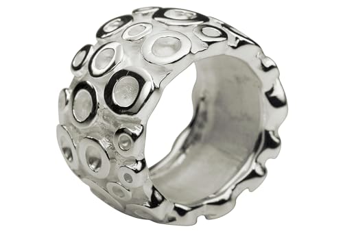 SILBERMOOS Damen Ring Bandring Kreis-Struktur breit matt glänzend massiv 925 Sterling Silber, Größe:54 von SILBERMOOS