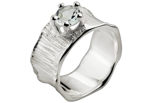 SILBERMOOS Damen Ring Bandring mit weißem Topas Lotusblatt-Struktur Weisstopas 925 Sterling Silber, Größe:62 von SILBERMOOS