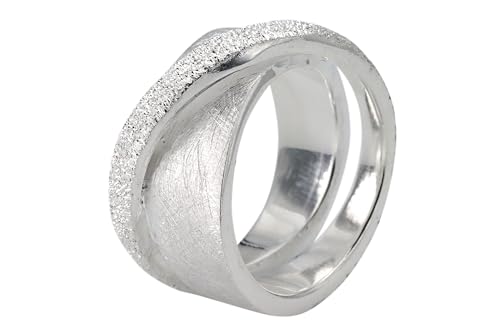 SILBERMOOS Damen Ring Criss-Cross-Ring diamantiert Design Motiv Ring breit Sterling Silber 925, Größe:52 von SILBERMOOS