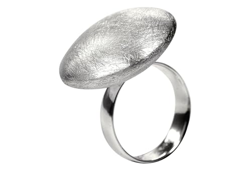 SILBERMOOS Damen Ring Damenring Knopf runde Platte Schild Kreis gebürstet Sterling Silber 925, Größe:52 von SILBERMOOS