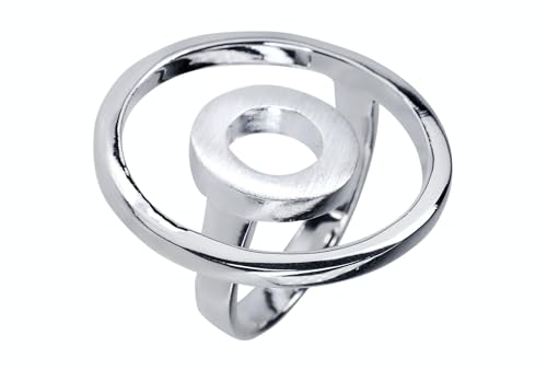 SILBERMOOS Damen Ring Design Kreise elegant matt glänzend massiv Sterling Silber 925, Größe:58 von SILBERMOOS