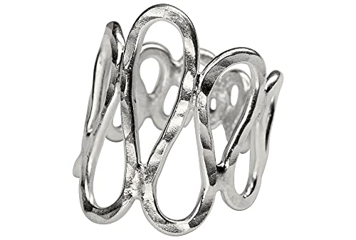 SILBERMOOS Damen Ring Design Welle offen strukturiert gehämmert 925 Sterling Silber, Größe:52 von SILBERMOOS
