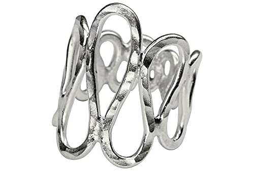SILBERMOOS Damen Ring Design Welle offen strukturiert gehämmert 925 Sterling Silber, Größe:54 von SILBERMOOS