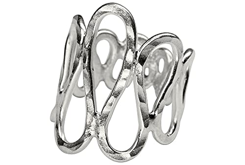 SILBERMOOS Damen Ring Design Welle offen strukturiert gehämmert 925 Sterling Silber, Größe:56 von SILBERMOOS