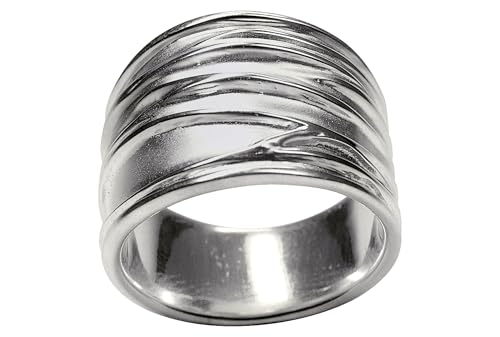 SILBERMOOS Damen Ring Faltenring Falten Wellen gefaltet breite Struktur matt glänzend Sterling Silber 925, Größe:56 von SILBERMOOS